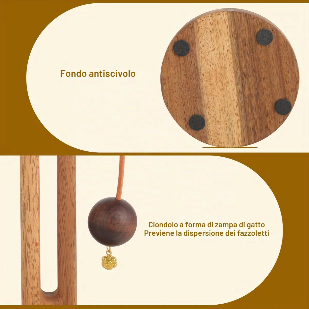 Porta rotolo da cucina in legno di acacia-Design con ganci e antiscivolo-Perfetto per porta rotolo cucina e porta scottex-Compatibile con rotoli standard e grandi