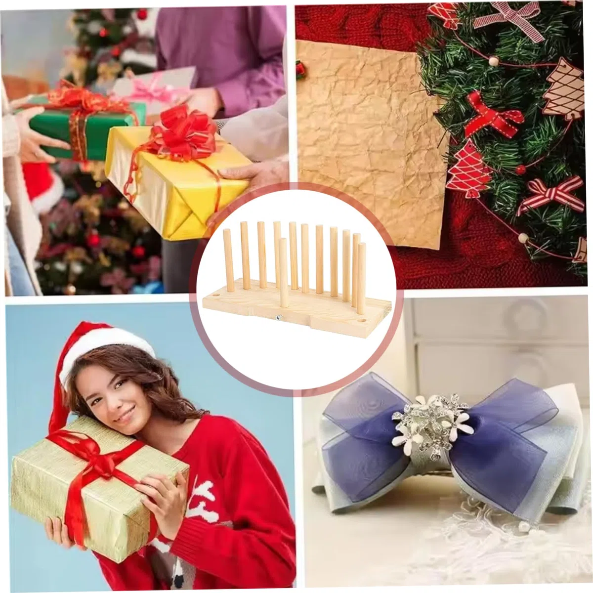 Fabbricatore di fiocchi creatore di nastri in legno con aste di centraggio Strumento portatile leggero per la creazione di fiocchi per confezioni regalo per gli appassionati del fai da te