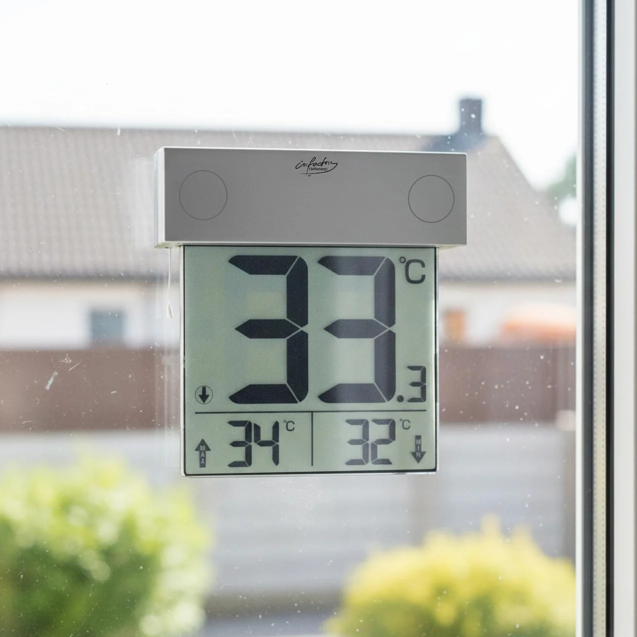 infactory termometro digitale: Termometro da finestra solare digitale, grande display LCD, indicazione della temperatura esterna (Fensterthermometer aussen, da finestra, all'aperto)