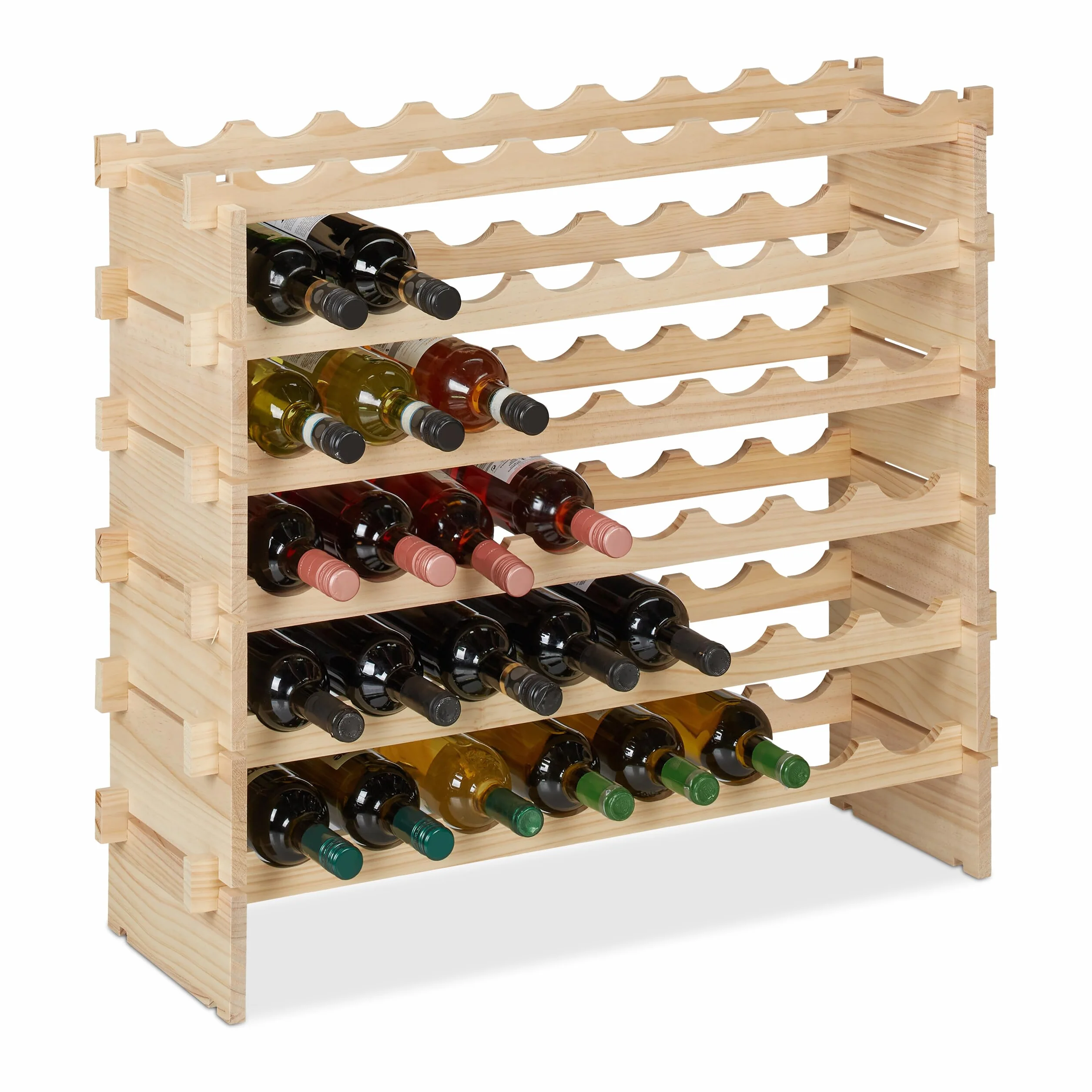 Relaxdays Cantinetta Portabottiglie, 48 Bottiglie di Vino, Disposizione Orizzontale, HLP 73x82x25 cm, in Legno, Naturale