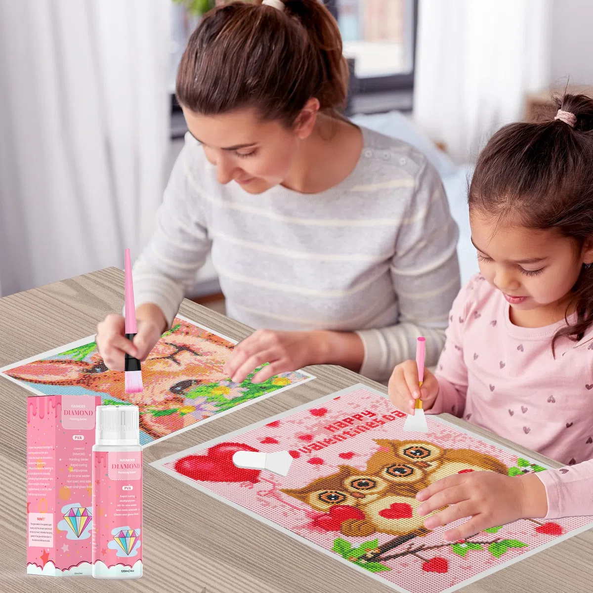 NAIMOER Sigillante per Diamond Painting, 120ml, Accessorio per Diamond Painting 5D Diamond Painting Colla Trasparente Pittura Diamante sigillante per Fissare e Sigillare Strass
