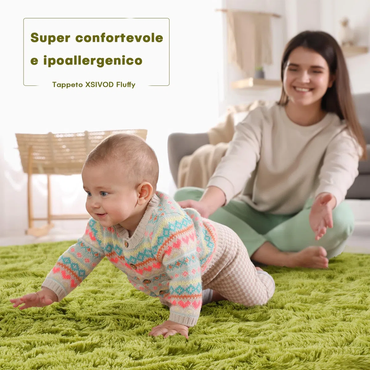 XSIVOD Tappeto Salotto 160x230 Tappeto Camera da Letto Moderno e Morbido per Soggiorno a Pelo Alte Lavabile Fluffy Uni Effetto Pelliccia Senza Tempo Elegante Antiscivolo Facile da Pulire, Verde
