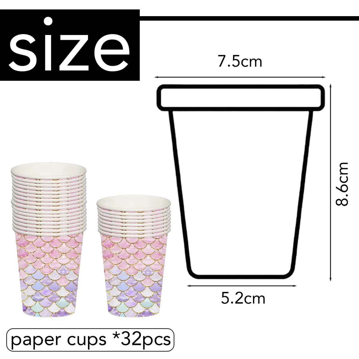 Mienocol 32 bicchieri di carta magici a forma di sirena, per feste di compleanno, feste a tema sirena, forniture per feste per bambini e ragazze, per feste di compleanno, baby shower, cene, dessert