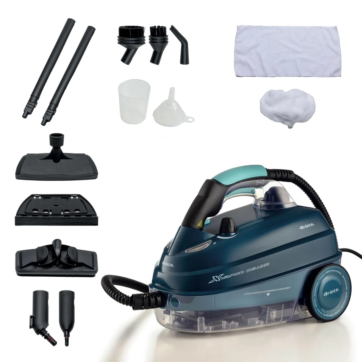 Ariete 4146 XVapor Deluxe, Pulitore a Vapore Mobile, 5 bar, Vano Portaccessori Integrato, Autonomia fino a 55', Cavo 6 m, 1500W, Blu