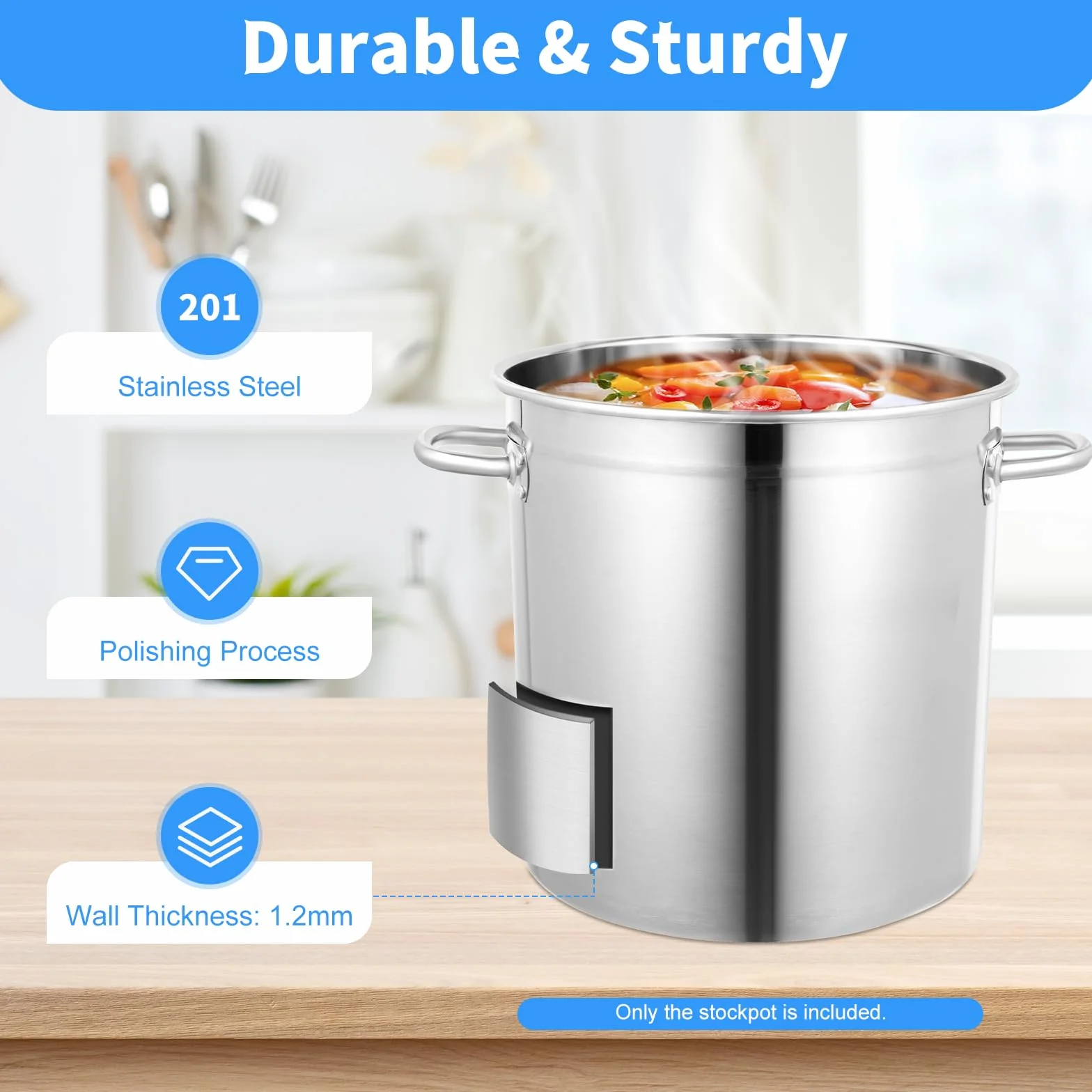 Pentola grande da 35 l, in acciaio inox, con coperchio, per fornelli a gas, elettrici, a induzione, argento