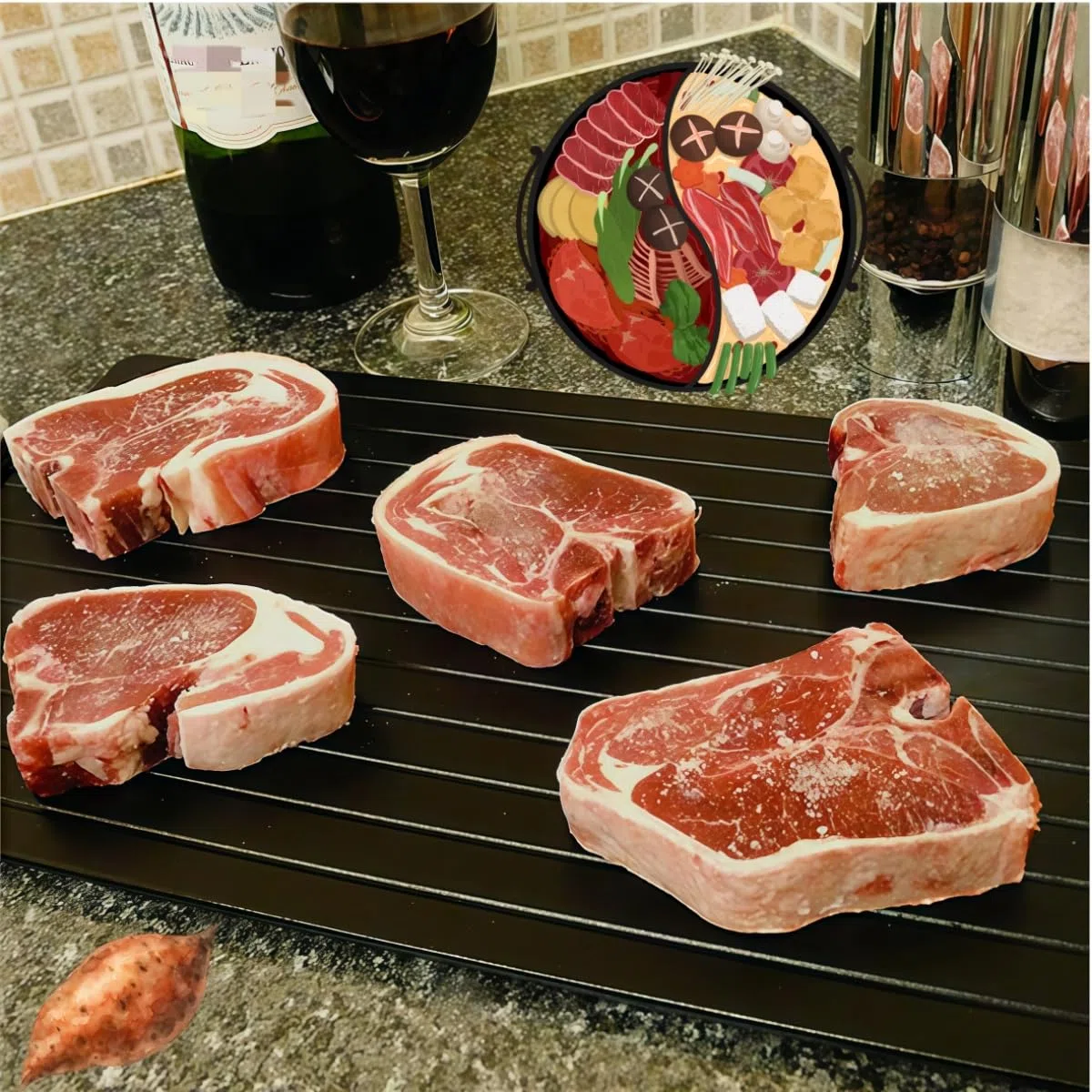 Vassoio per Scongelamento,Piastre per Scongelamento,Vassoio Scongelamento in Alluminio per Sciogliere Carne Scongelamento per Scongelamento efficiente di Carne e Verdure(23 x 16.5cm)