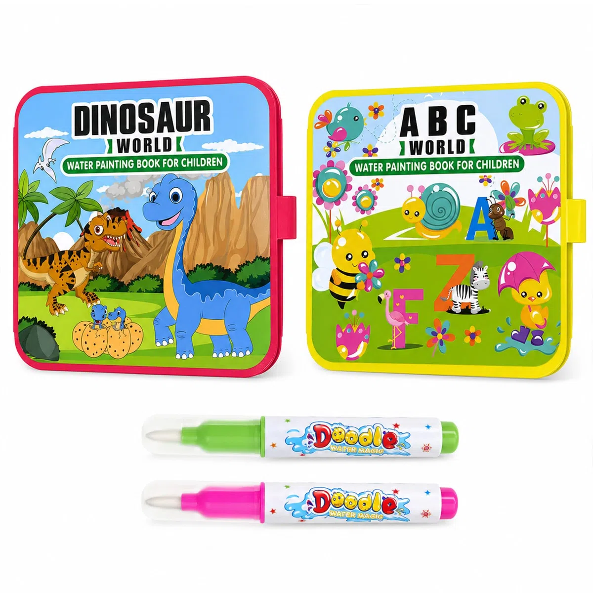 LEMONSTONE 2 libri da colorare ad acqua a partire da 1 2 3 anni, libro da colorare riutilizzabile con 2 penne ad acqua, libro magico per bambini e ragazze, 20 x 20 cm