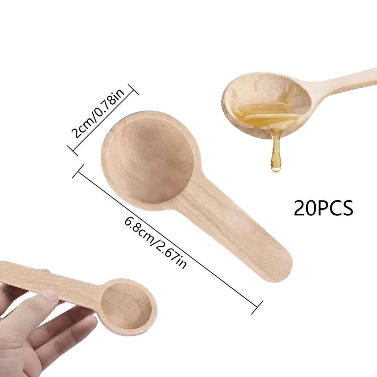 YXHZVON 20 Pezzi Mini Cucchiai di Legno Rotondi Piccoli per Sale, Spezie, Condiment, Marmellata, Zucchero, Caffè, Tè (6,8 x 2,4)