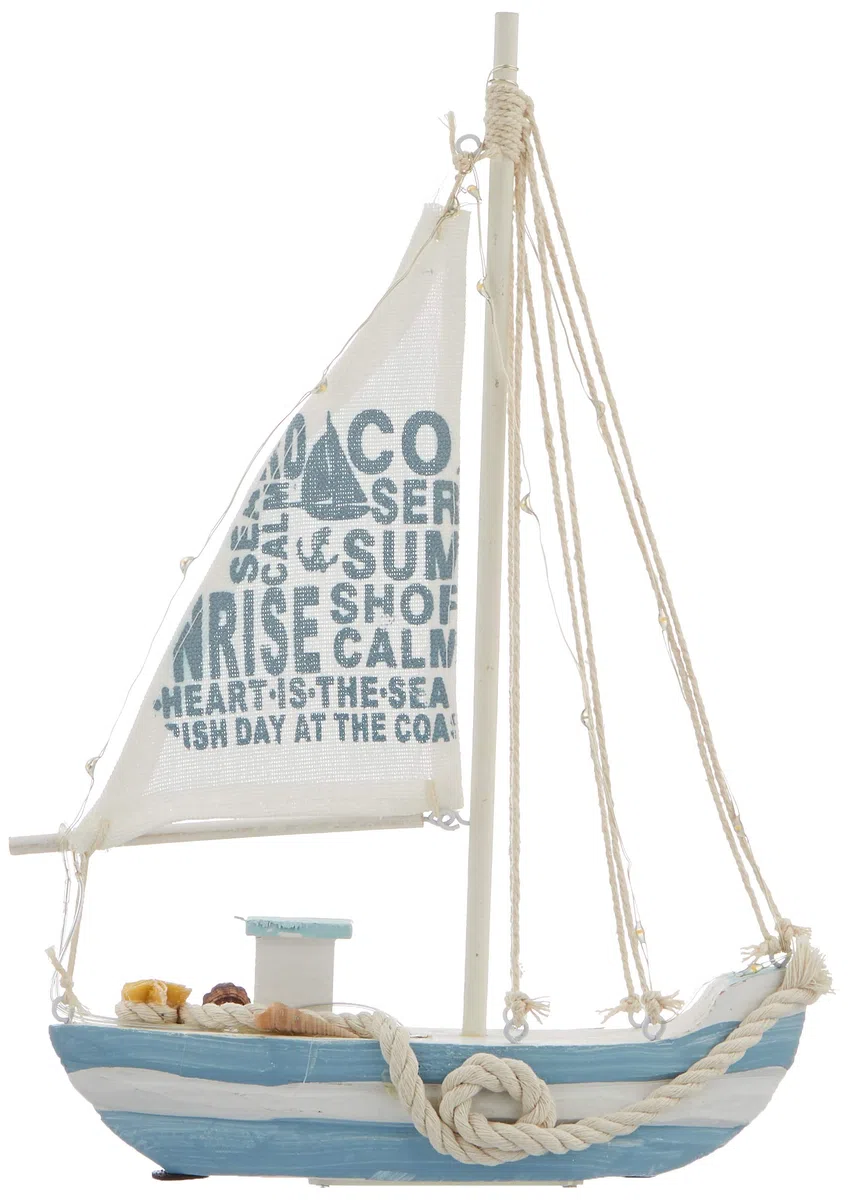 Out of the blue - Barca a vela, in legno, multicolore, 21,5 x 28 cm