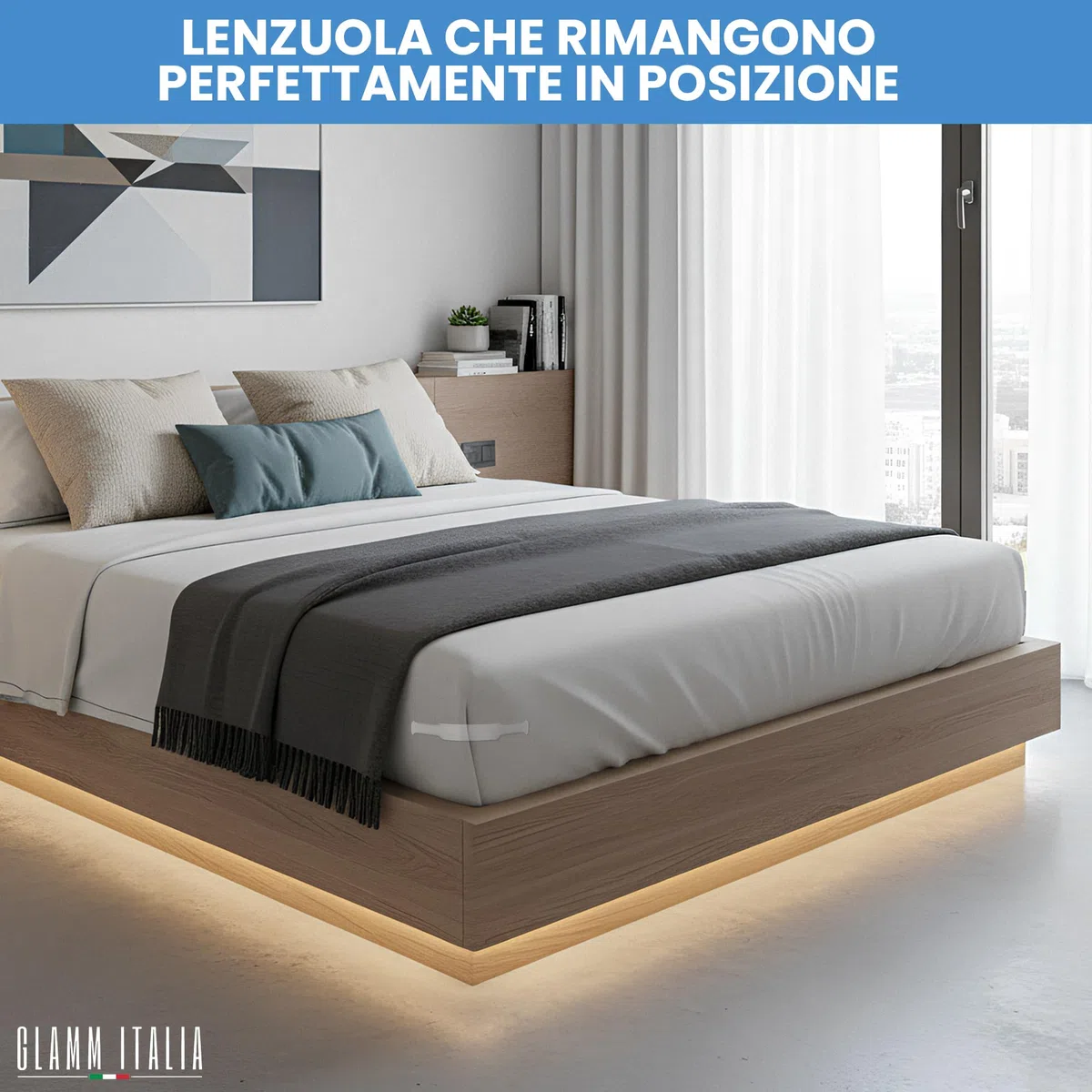 Ferma Lenzuola x Angoli, in Regalo 2 Elastici per Lenzuola – Set Completo con 4 Ferma Angoli Antiscivolo + 2 Elastici Regolabili con Clip Metalliche per Bloccare Le Lenzuola al Materasso.