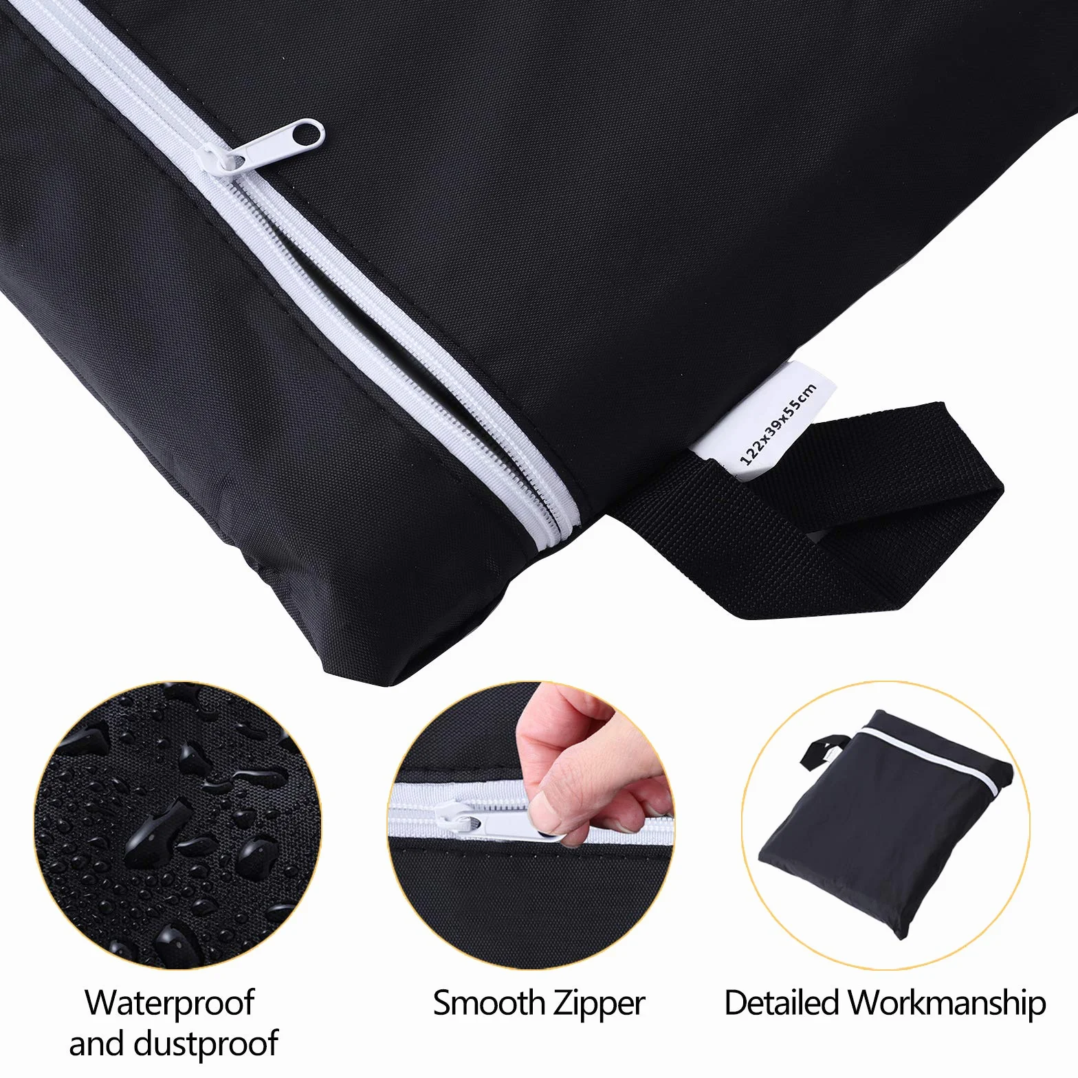 Herefun Borsa di Stoccaggio Tessuto Oxford 210D Impermeabile, Borsa per Cuscini da Giardino 122 x 39 x 55 cm, Nero con Zipper, Portatile e Durabile