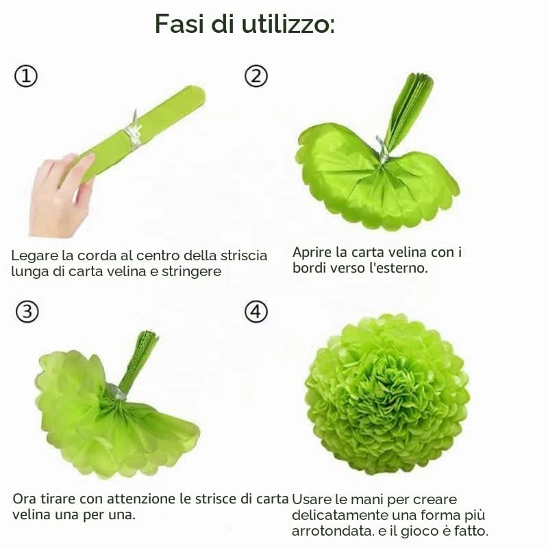 12 Pezzi Pompon di Fiori Verdi Pompon di Carta Velina 3 Misure Pompon Decorativi per Feste Pompons Decorativi Fiori di Carta Decorativi Adatto per Matrimoni Decorazioni per Feste di Compleanno
