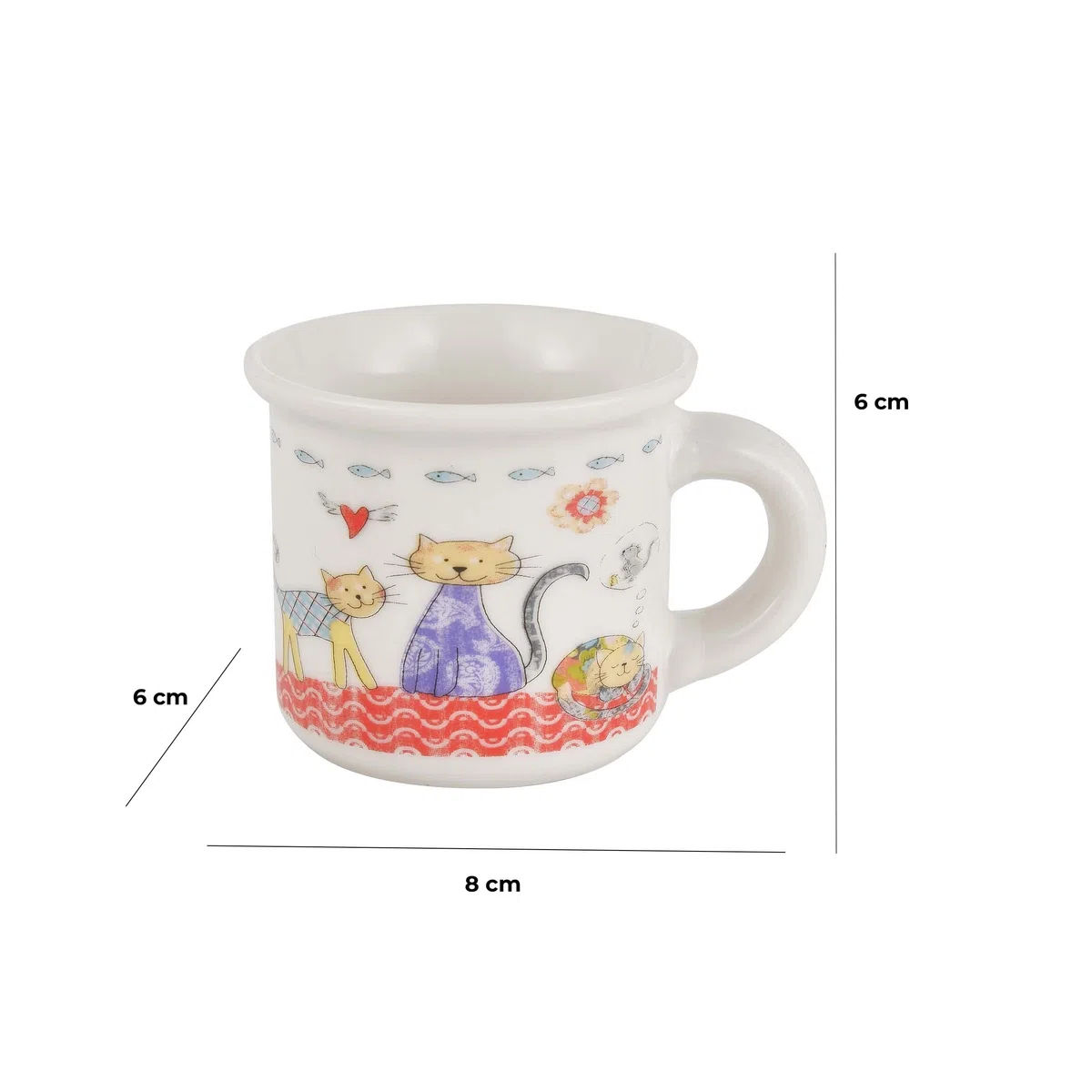 Baroni Home Tazzine in Ceramica da Caffè, Set 6 Bicchierini con Manico da Caffè 8X6X6 cm Gatti