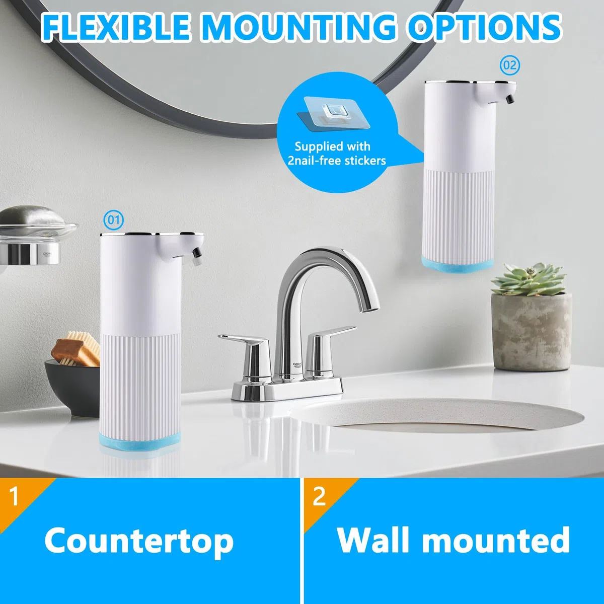 Behire Dispenser Sapone Automatico,360 ML USB Ricaricabile Dosatore Sapone Liquido, Dispenser Sapone Muro con Sensore,Montaggio a Parete per Cucine Bagni Scuole Hotel