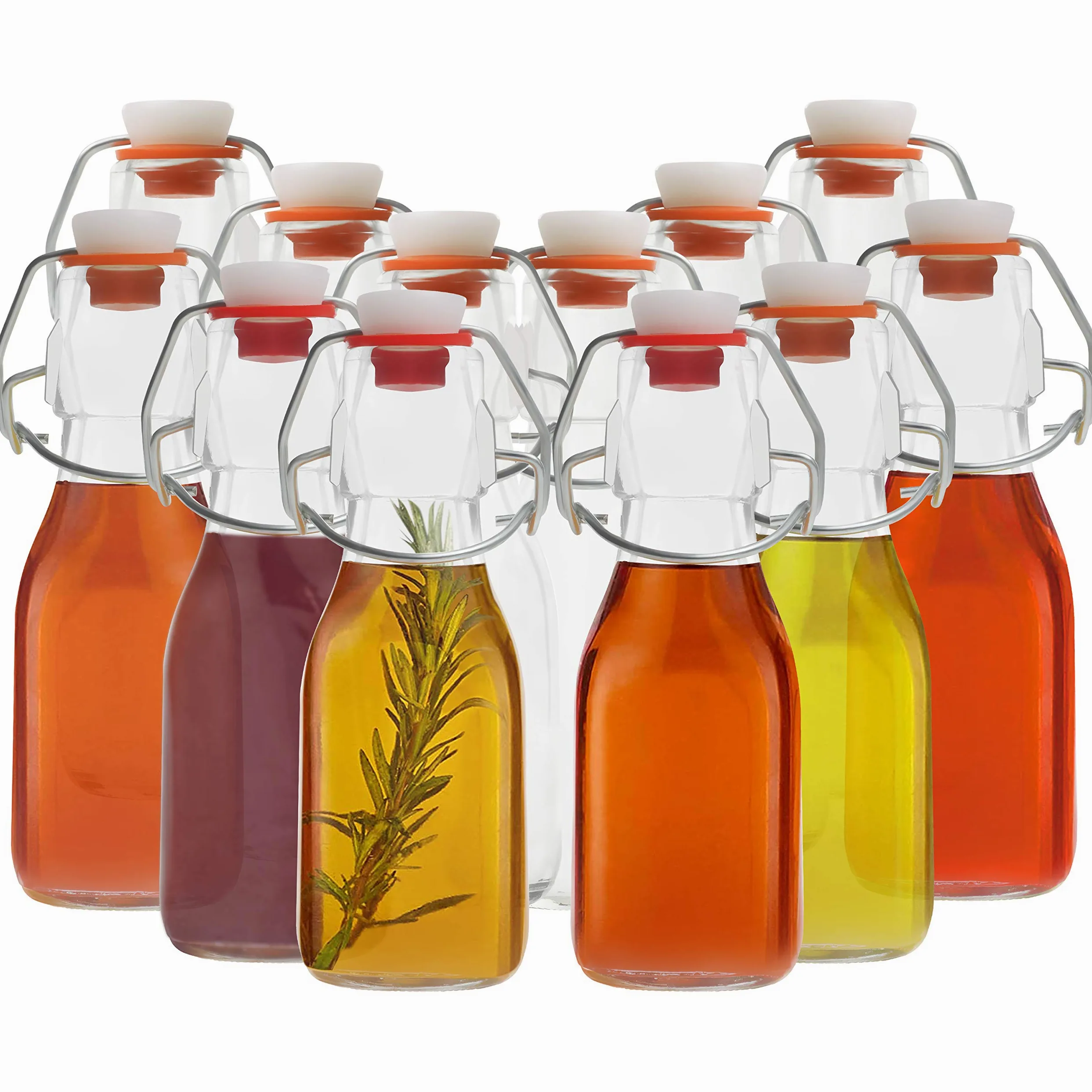 Kurtzy 12pz Bottiglia Vetro con Tappo a Clip Ermetico - Bottigliette Vetro 100 ml - Bottiglie di Vetro per Acqua con Chiusura a Scatto - Bottigliette Vetro per Liquori, Bevande ed Olio
