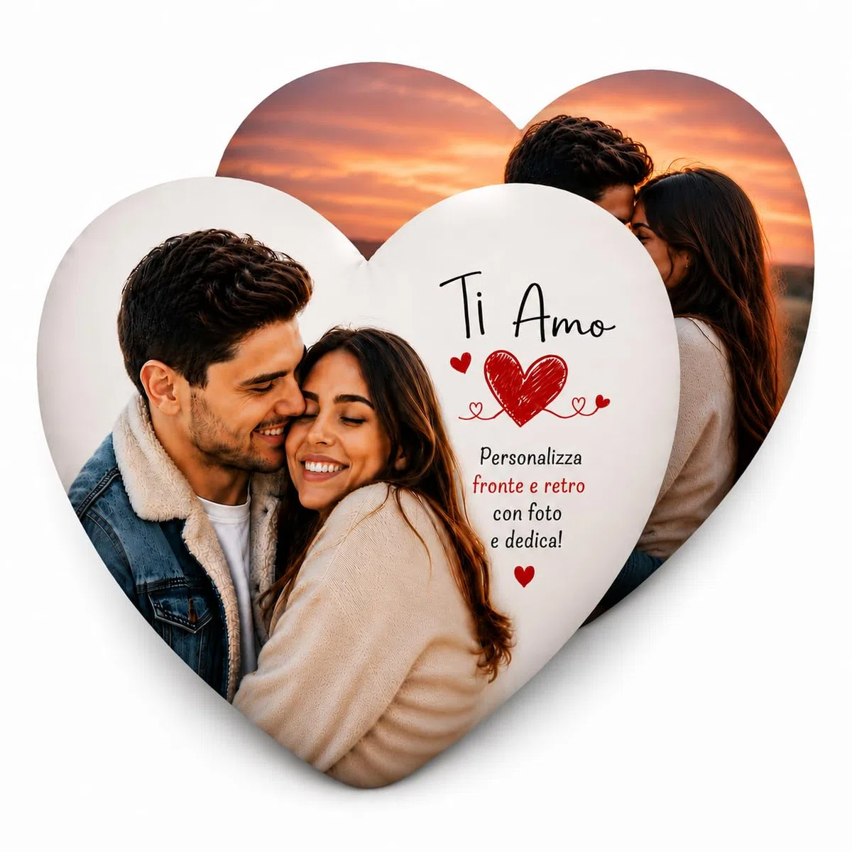 SeeSee Cuscino Personalizzato con Foto e Testo a Forma di Cuore 40x40 cm con Stampa Fronte e Retro Personalizzabile e Imbottitura Inclusa - Idea Regalo Uomo e Donna Compleanno - Made in Italy