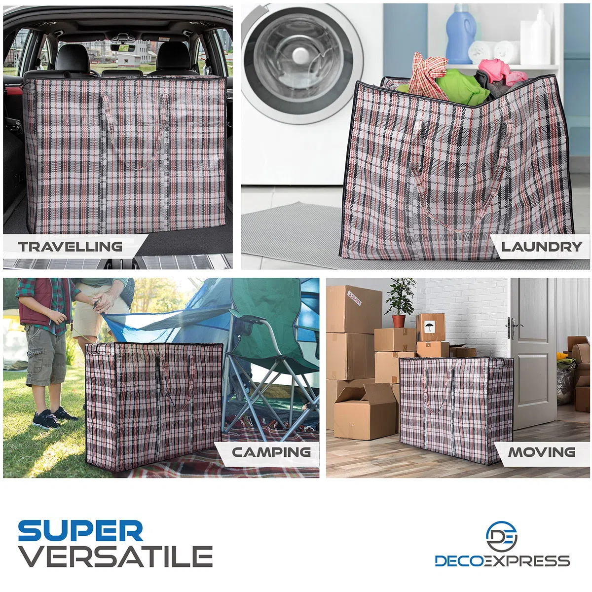 Deco Express Borse Salvaspazio Grandi 107L, 76x59x24 cm, Pack da 2 Borse Trasloco Resistenti Riutilizzabili con Cerniera e Manici per Abiti, Giocattoli (76 X 59 X 24 CM)
