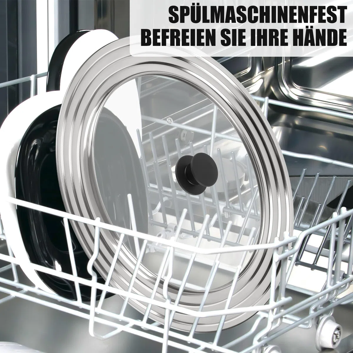 Coperchio universale per padelle, 22/24/26 cm, bordo in acciaio inox | Coperchio universale per padelle con manico