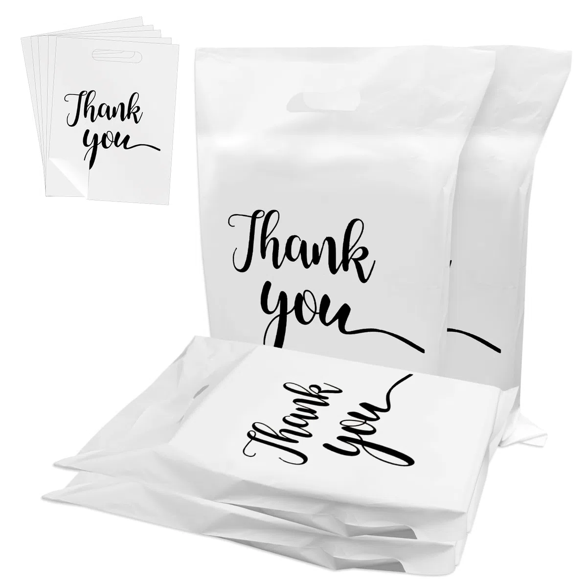Sacchetti regalo, 100 Pezzi 30x40cm tende Buste postali in plastica, sacchetti di plastica per tende con "Thank You" per Negozi Boutique,Ringraziamento (White)