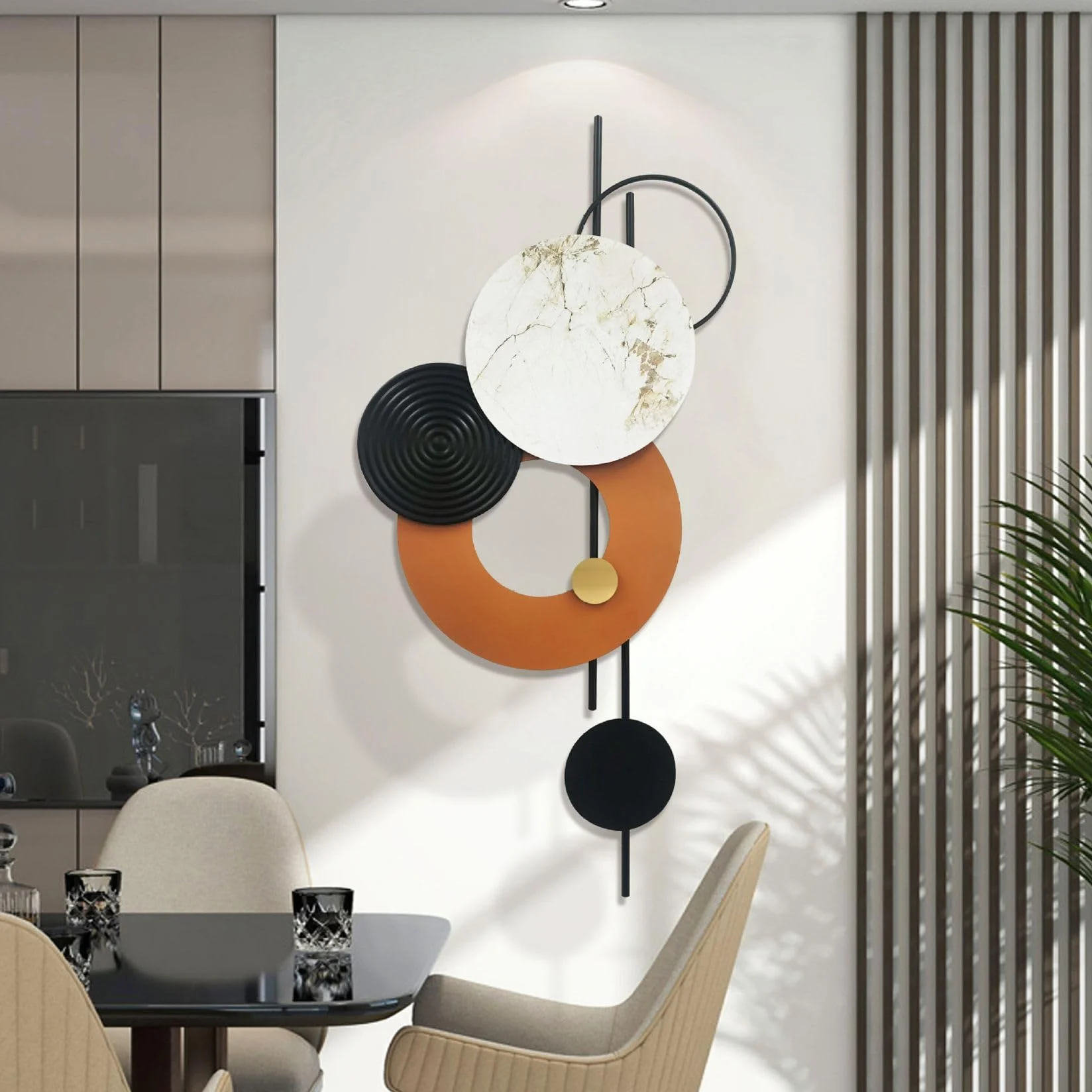 GERHWASH Decorazione da parete moderna per soggiorno, decorazione da parete in metallo 3D, grande decorazione da parete, sculture da parete rotonde Boho decorazione corridoio per ufficio a casa