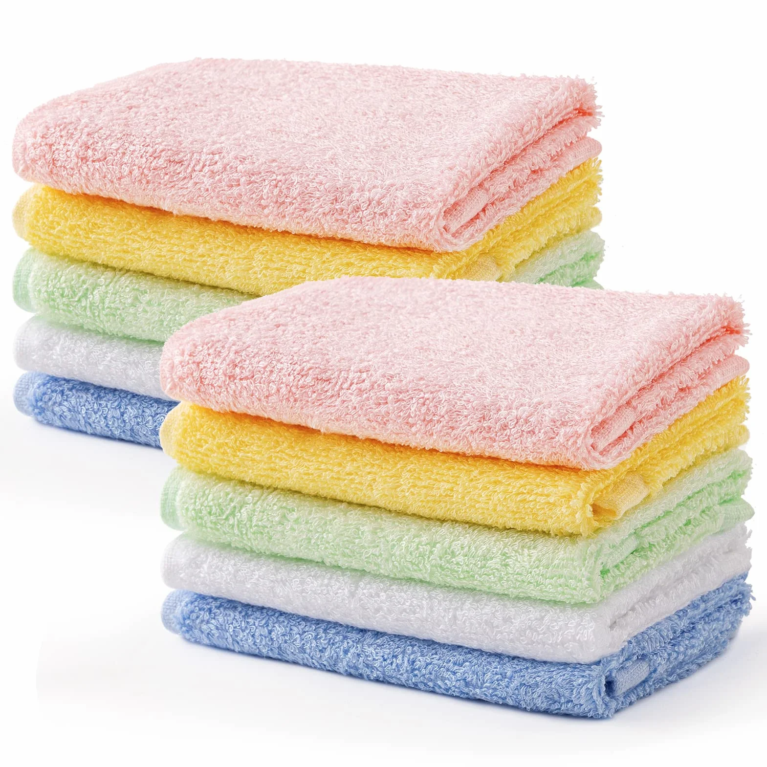 HBselect set da 10 Asciugamani Bambini Colorati 25 X 25 cm Mussole in Fibra di Bambù Pulizia Viso Asciugamani Morbidi per Neonati
