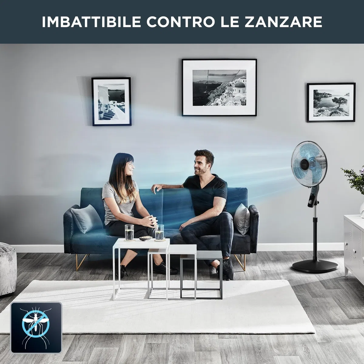 Rowenta Essential, Anti-mosquito, Ventilatore a Piantana, 3 Velocità, Ventilatore Silenzioso, Funzione anti-zanzare, Oscillazione 120 gradi, Altezza Regolabile, VU4420