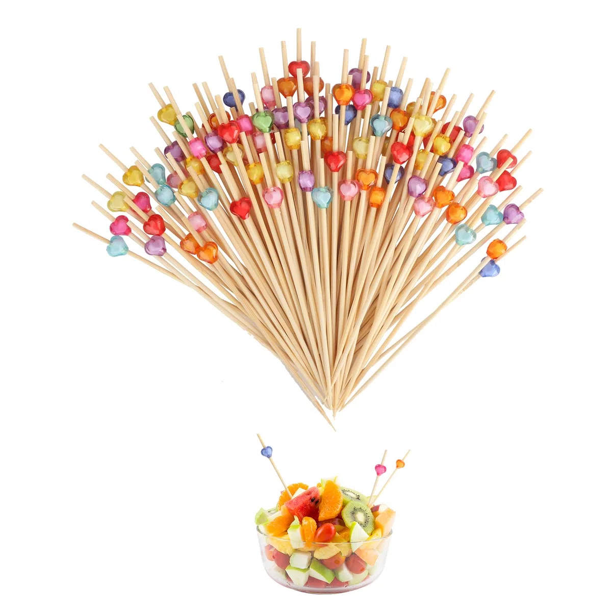 Stuzzicadenti Decorativi, 200 Bastoncini da Cocktail in Bambù, 12 cm, Stuzzicadenti per Aperitivi, Spiedini, in Bambù, per Decorazioni per Feste, Plettri Decorativi per Buffet