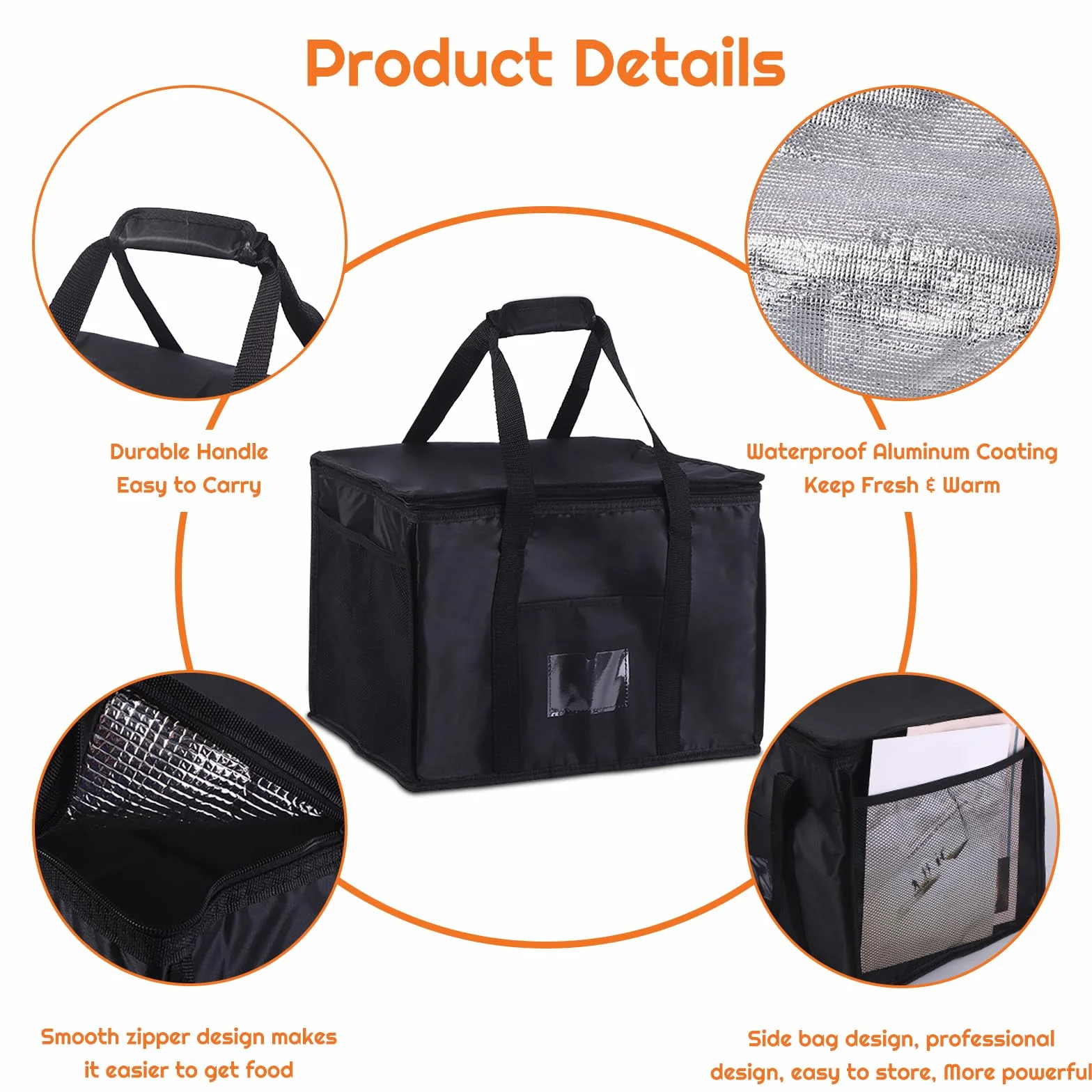 SUOXU Borsa termica termica da 40 l, grande, pieghevole, isolata, per picnic e shopping, borsa termica per campeggio, barbecue e consegna di cibo (nero)