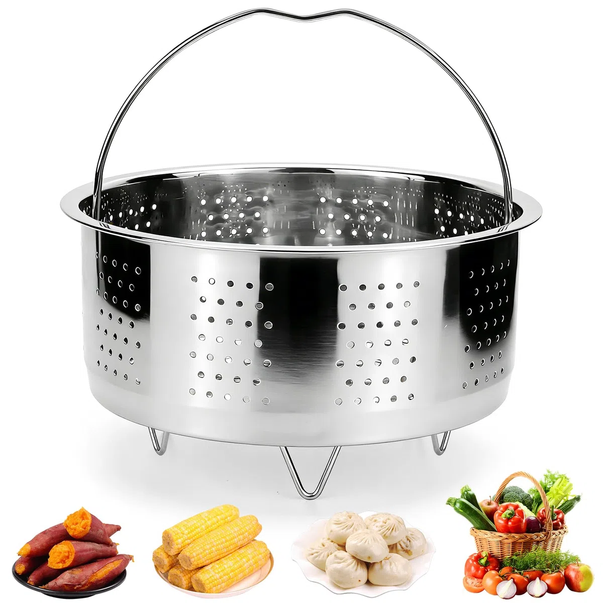BINYI Inserto per pentola a vapore in acciaio inox 304, inserto per vapore, 17,5 cm, per pentola a vapore, inserto per pentole, cestello a vapore, pentola a pressione, stufare verdure, frutta e uova