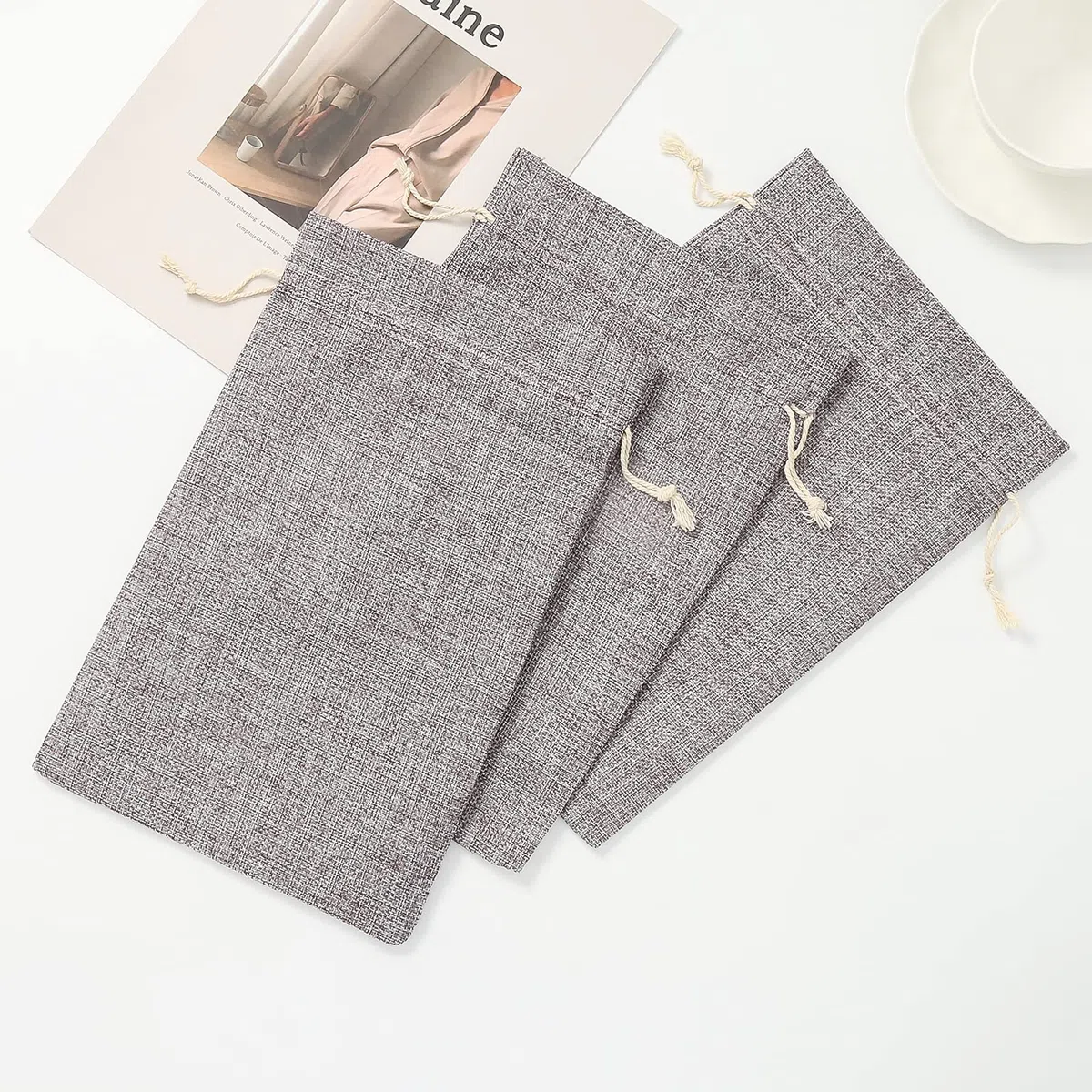 HERZWILD 12pz Borse di Tela con cordone di Sacco di Lino Sacchi di Lino 20x30cm Sacchetti Juta con Coulisse per calendario dell'Avvento (grigio)