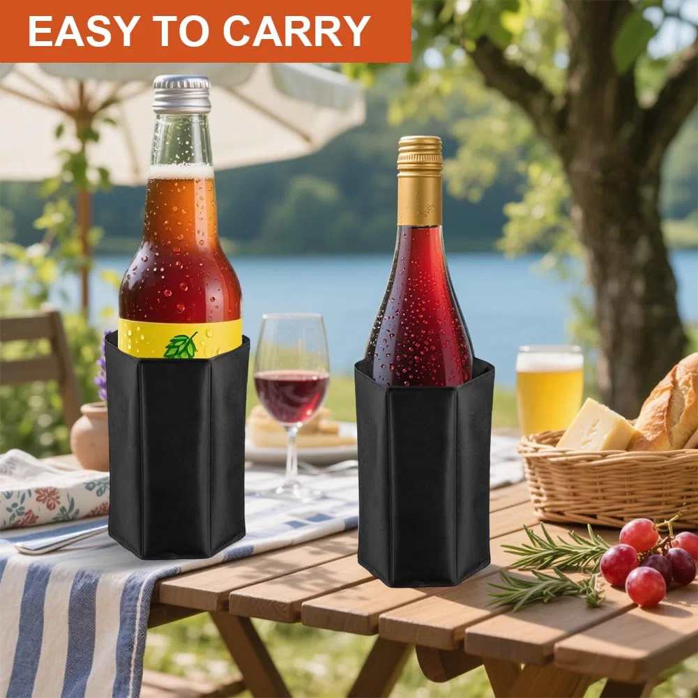2 manicotti refrigeranti per vino, in nylon, a lunga durata, impermeabili, per vino, spumante, champagne e bevande, colore nero
