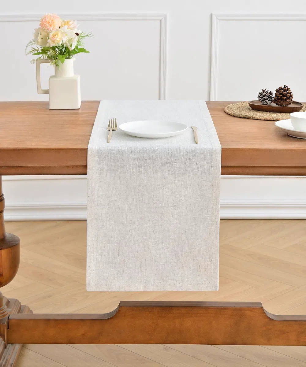 Wracra Runner da tavola in Lino Avorio Crema Lungo 90cm, Lavabile in Lavatrice, Rustico, Runner da tavola per pranzi, Feste e Uso Quotidiano
