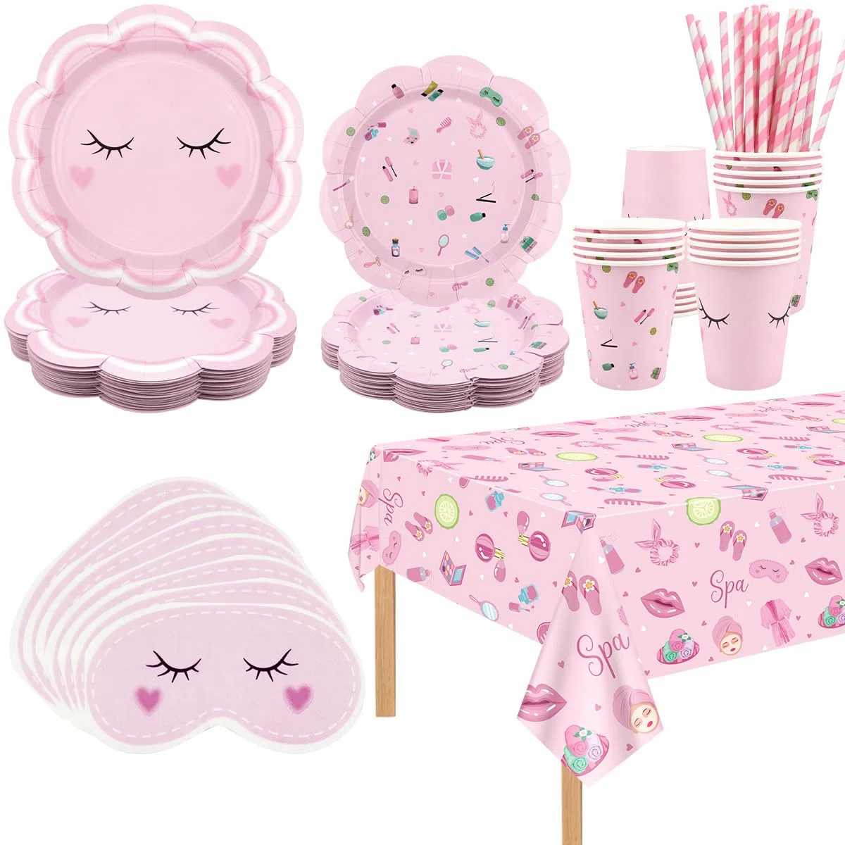 Decorazioni per feste spa per ragazze e donne includono piatti, tovaglioli, tazze, tovaglia, cannuccia per spa pigiama pigiama pigiama trucco forniture per feste