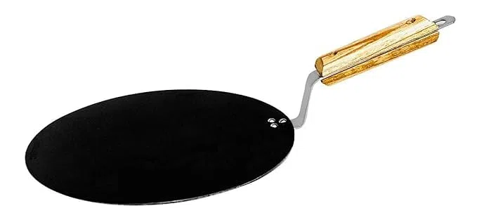 Rasakraft Iron Tawa per Roti Paratha | Chapati | Omelette Tawa piatto con impugnatura in legno 1 pezzo nero