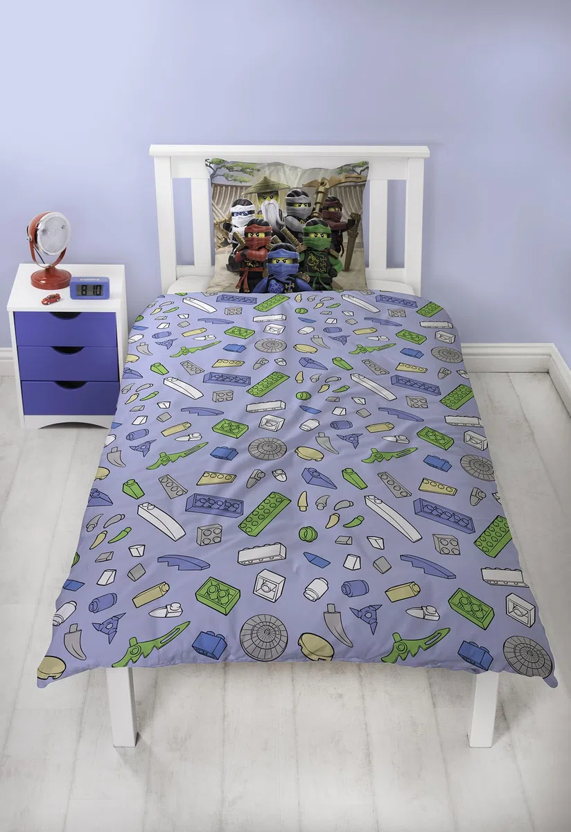 Biancheria da letto 135 x 200 cm, Lego Ninjago Lloyd, Sora, Arin e Drago Riyu, 100% cotone, chiusura lampo, 1 federa 80 x 80 + copripiumino 135 x 200, set di biancheria da letto per bambini, motivo: