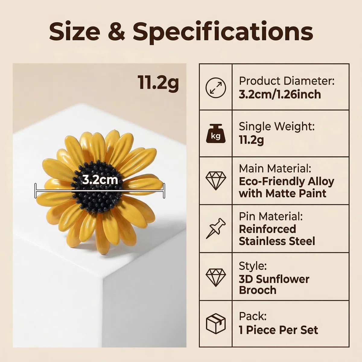 Giallo Lega Girasole Spilla Fiore Margherita Spille Pin Scollatura Collare Risvolto Gioielli Floreali Vestiti Collocazione Cappotto Cappello Maglione Accessori, 1.3x1.3inch