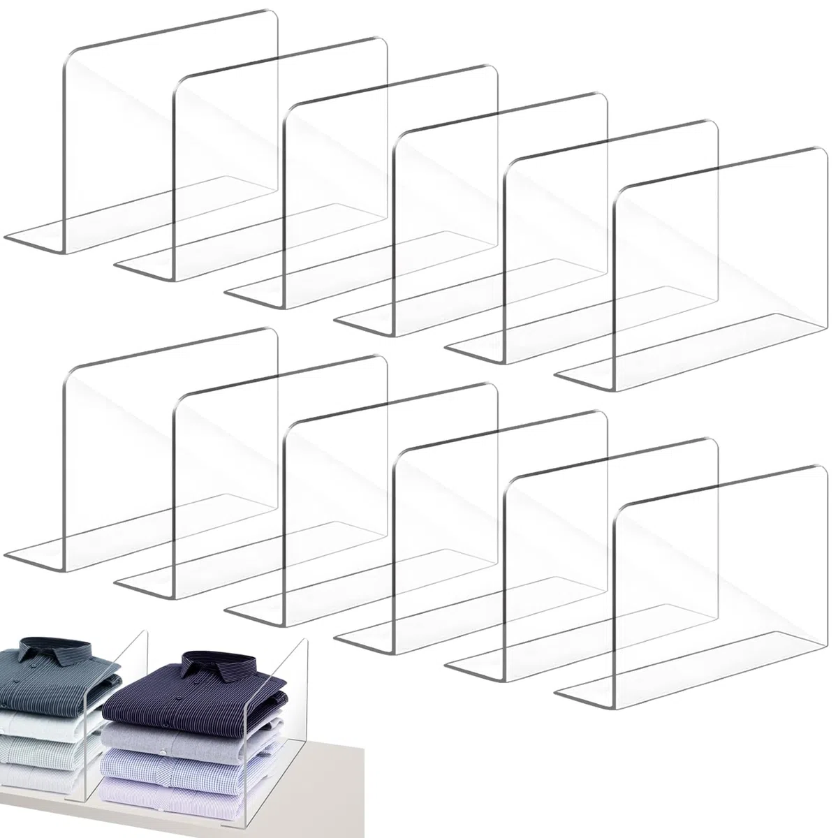 12 Pezzi Divisori Armadio, Divisori per Armadio, 20 x 12 cm Divisori per Guardaroba Ripiani per Camera da Letto, Cucina, Guardaroba (Trasparente)