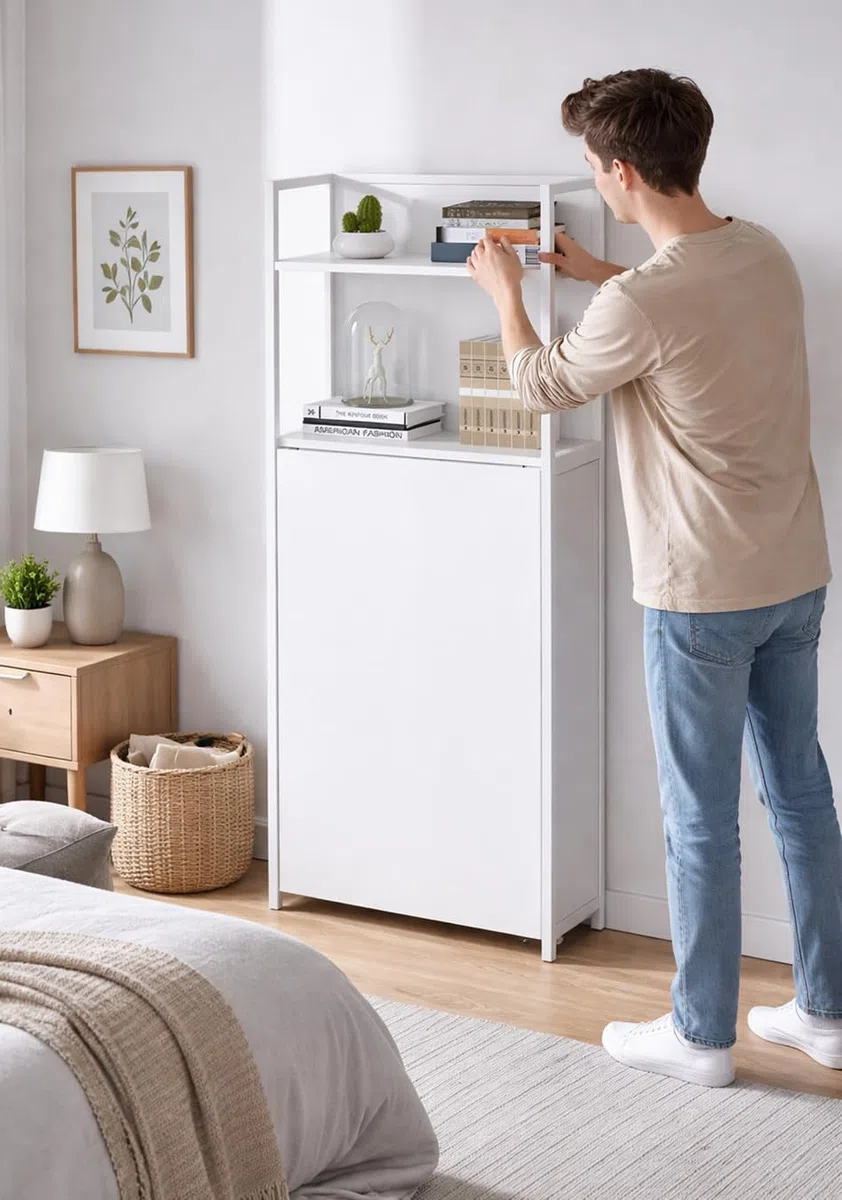 yelloo - Scrivania Salvaspazio Piccola, Scrivania Bianca con Cassetti per Ufficio, Cameretta, Tavolo Scrivania a Muro dal Design Semplice Ideale per Zona Studio e Smart Working (Mod. COMPACT)