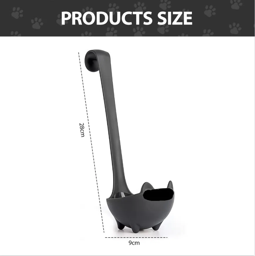 Mestolo Cucina, Una Mestolo Cucina a Forma di Gatto, Cucchiaio da Portata in Plastica, per Salse e Zuppe, Regali di Halloween per Amanti dei Gatti - Regalo Spaventoso per Gatti (Nero)