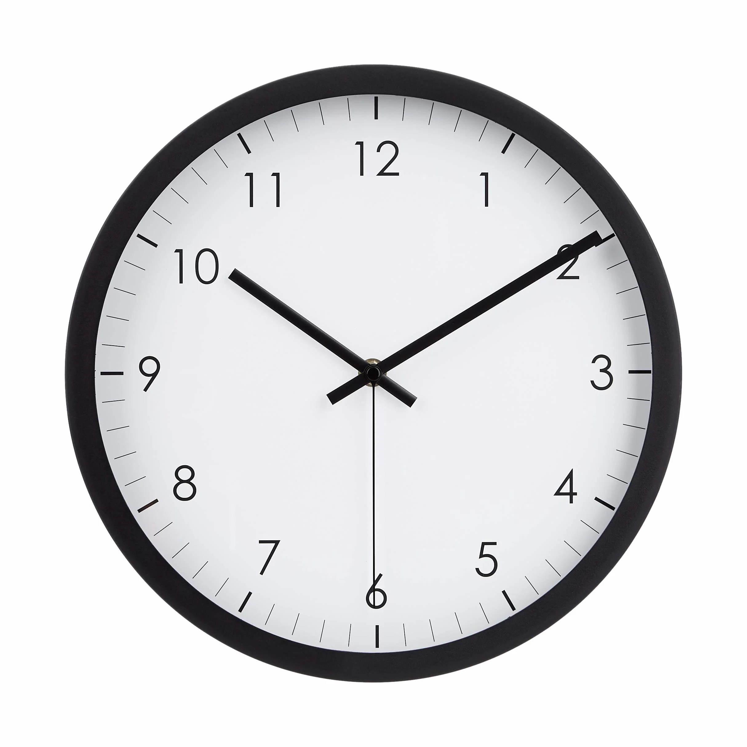 Amazon Basics Rotondo Orologio da parete classico, silenzioso, a batteria, facile da leggere, 30 cm, nero