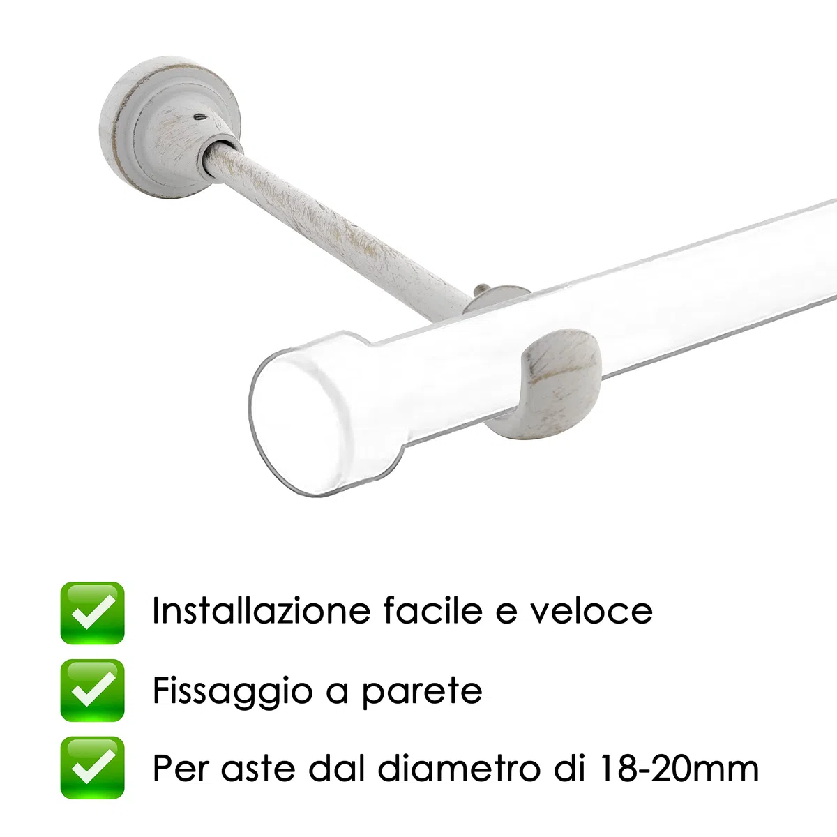 GIRASOLE HOME Staffa Lunga Aperta 198mm per Asta 2 Pezzi in Alluminio Resistente per Bastoni dal Diametro di 18-20 mm (Bianco e Oro)
