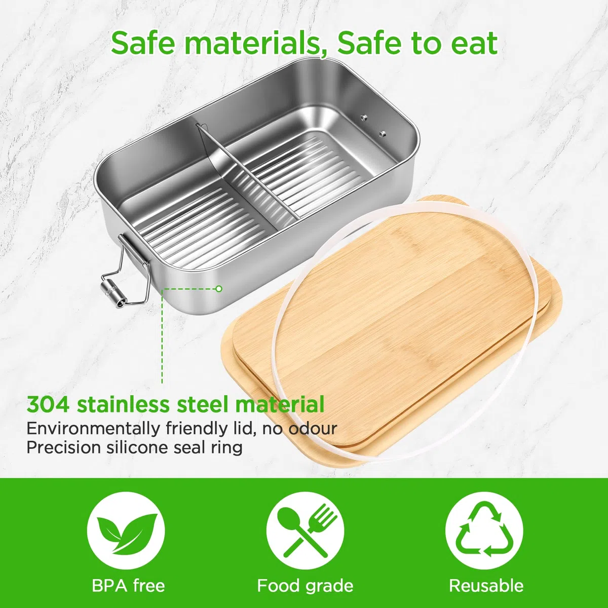AiQInu Porta Pranzo in Acciaio Inox, 700ML Lunch Box con Partizione Rimovibile, Schiscetta Pranzo, Senza BPA, Portapranzo Bento Box per Lavoro, Scuola e Picnic
