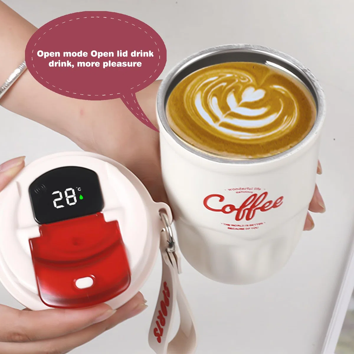 Tazza termica da 360 ml, in acciaio inox, a prova di perdite, con coperchio, in acciaio inox 316, indicatore intelligente della temperatura, per auto, casa, viaggi