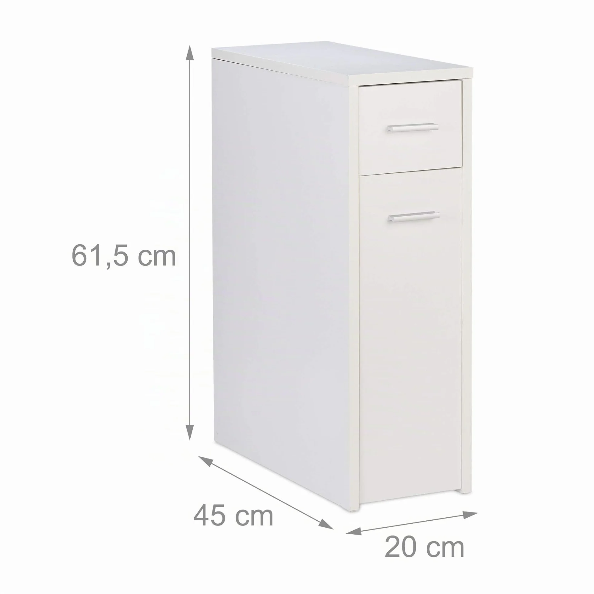 Relaxdays Mobile Salvaspazio Alto & Stretto, 2 Cassetti, Bagno, Cucina, Salotto, Compatto a Colonna,61,5x20x45 cm,bianco