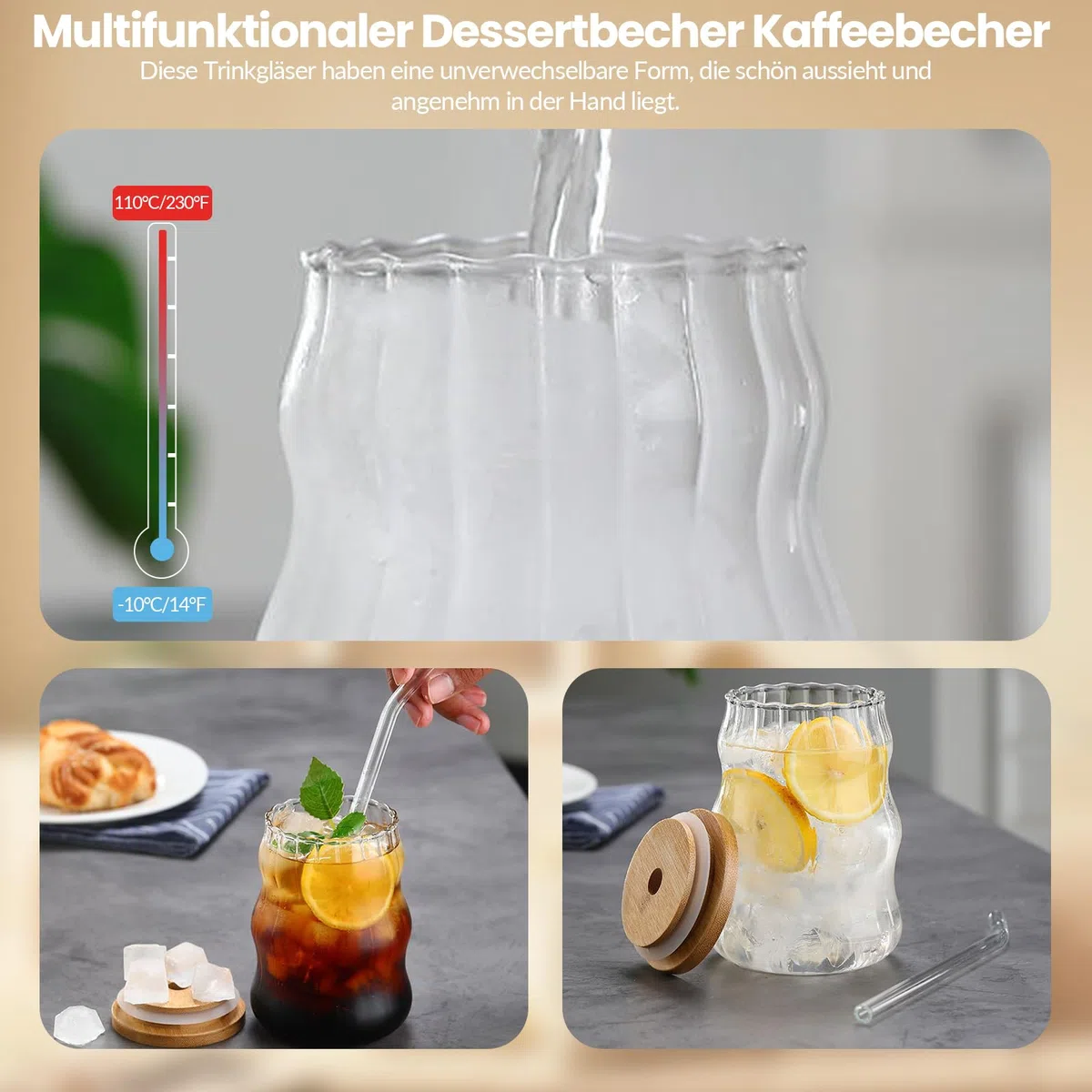 2PCS Bicchieri con Coperchio e Cannuccia in Vetro Stile Vintage,500ML Bicchiere da Long Drink con Cannuccia, Cocktail Vetro, Bicchieri da Caffè Adatto Frappè