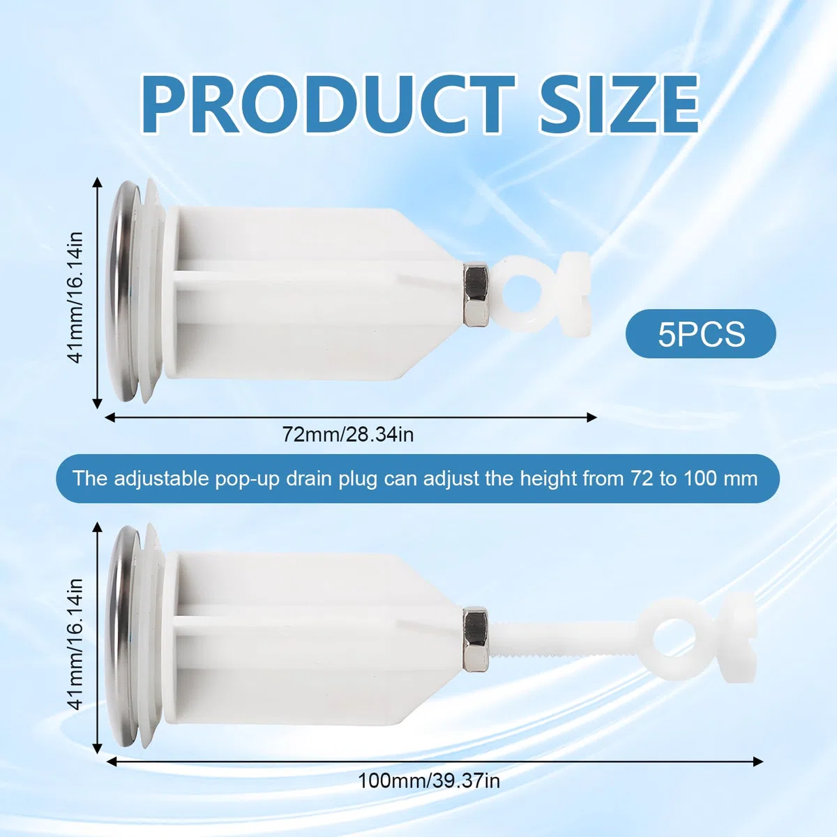 5 tappi per lavandino, 40 mm, in ottone, per lavandino, universale, per tutti i lavandini e bidet