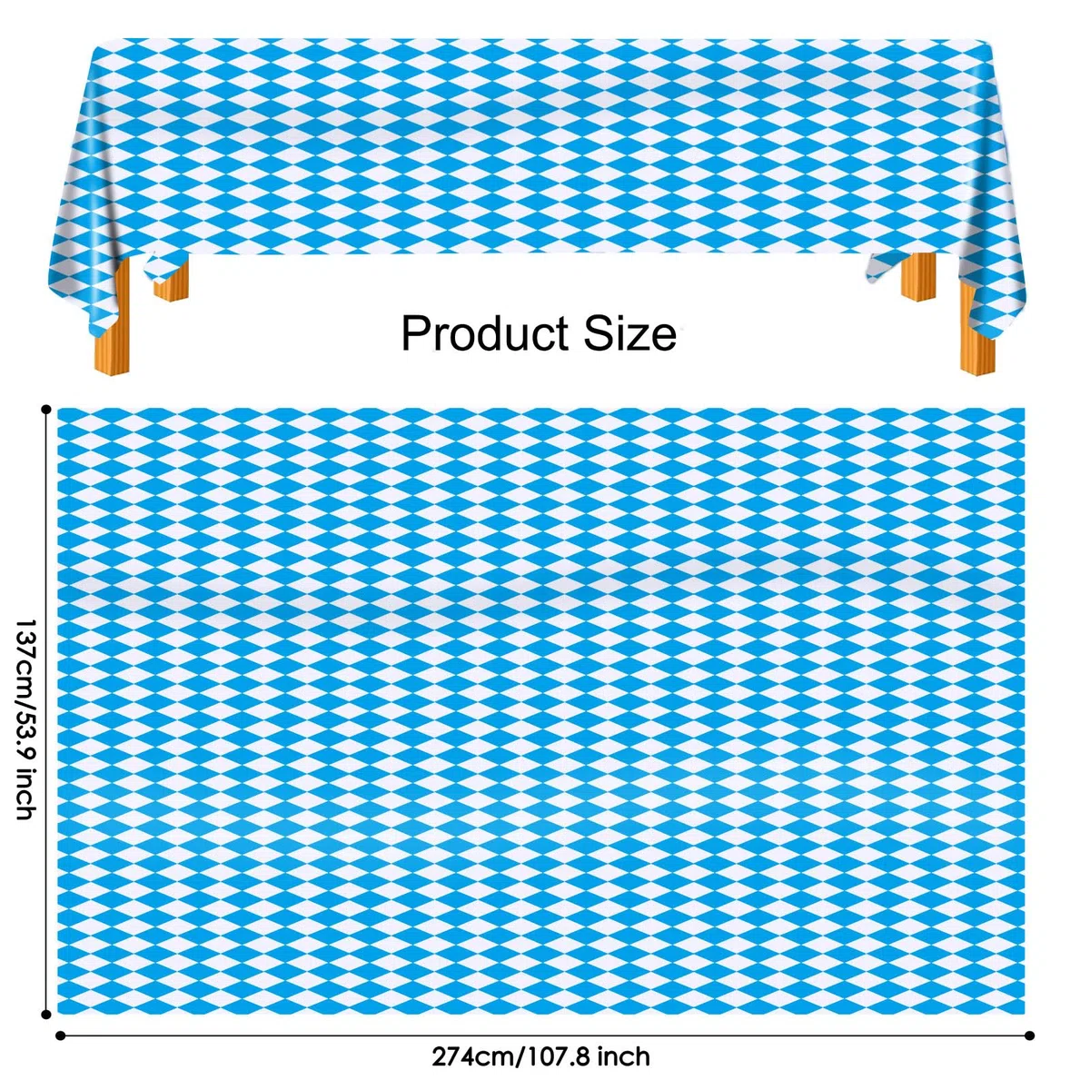 AhfuLife 4Pcs Tovaglia Oktoberfest, Decorazione da Tavola Bavarese, 137x274 cm, Griglia a Rombi Bavarese Blu e Bianca, Tovaglia Impermeabile Monouso per Oktoberfest, Feste Della Birra