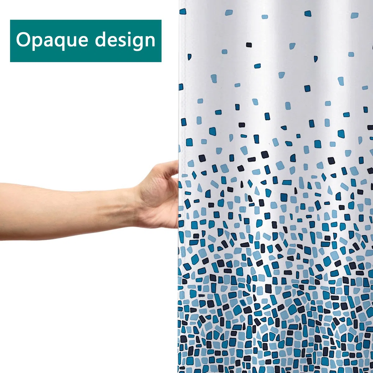 Tenda Doccia 180x200cm, Tenda per Doccia Impermeabile Polyester Lavabile con 12 Anelli, Orlo Ponderato, Blu Mosaico