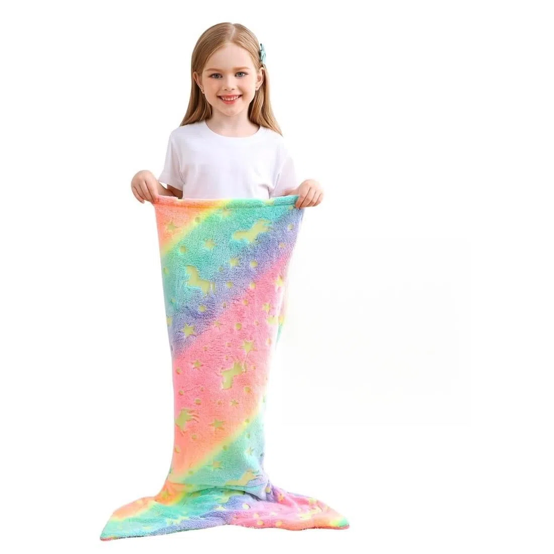 Mermaid Unicorn - Coperta a coda di sirena, sirena + unicorno, per bambini, in flanella, 100 x 43 cm