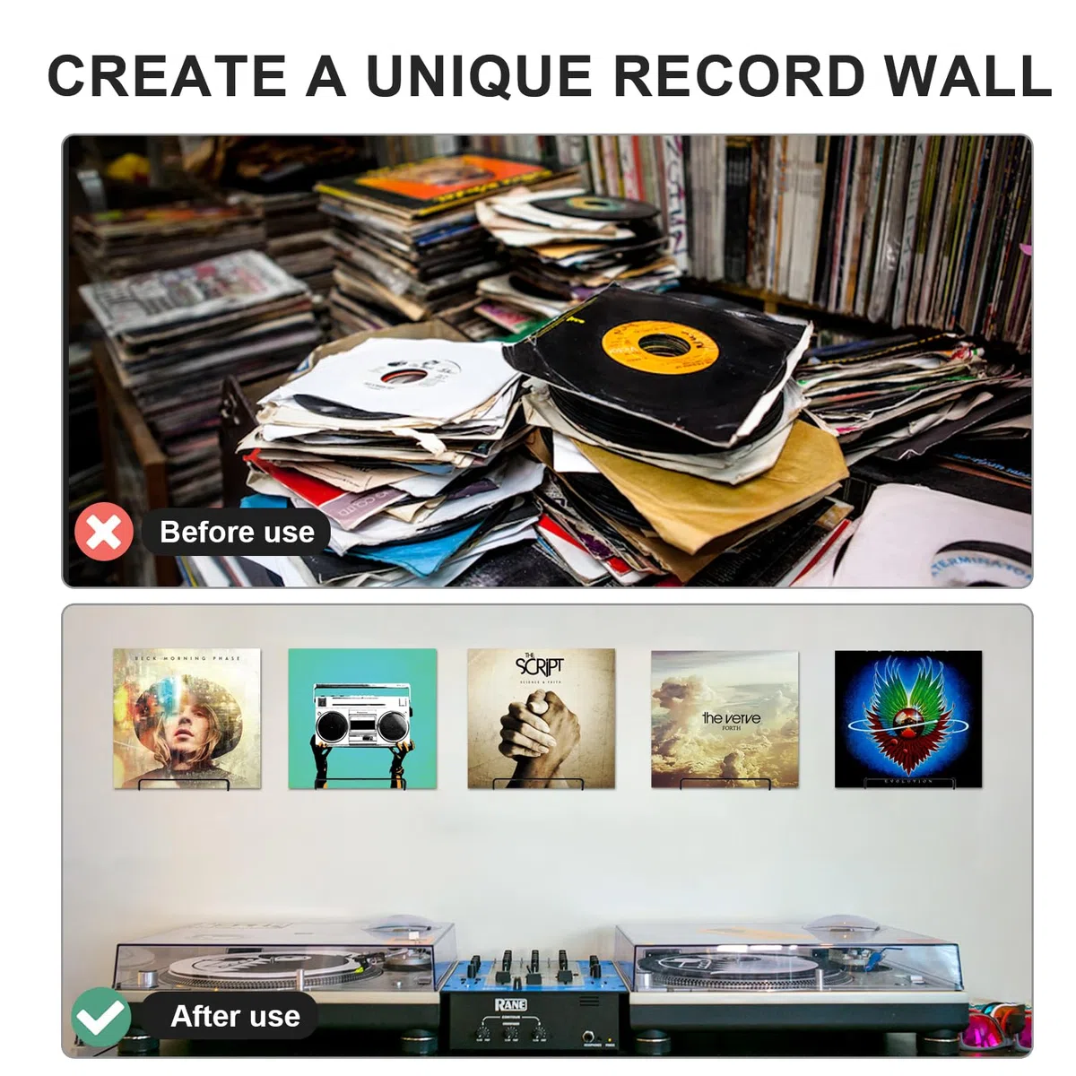 Porta Vinili da Parete, 4 Pezzi Porta Cd da Parete, Mobile Vinili Vinile Portavinili per Espositore LP Disco Dischi In Vinile, Deco per Dischi, Nero